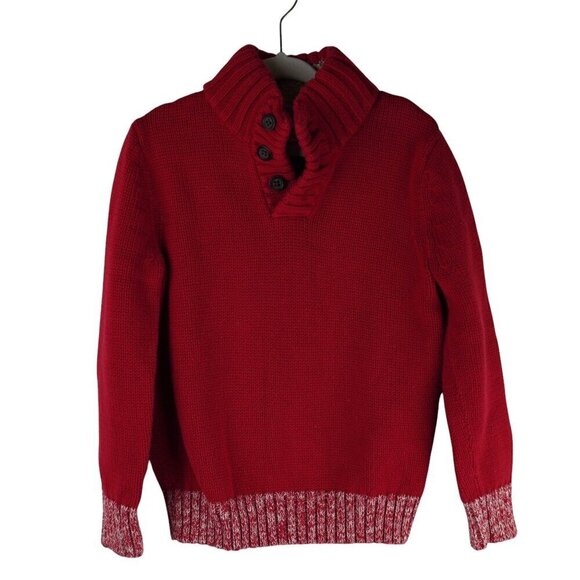 Lands End Kids Red Sweater With Button-Up Collar & Two-Tone Cuffs Sz 2-3‎ - Picture 2 of 8